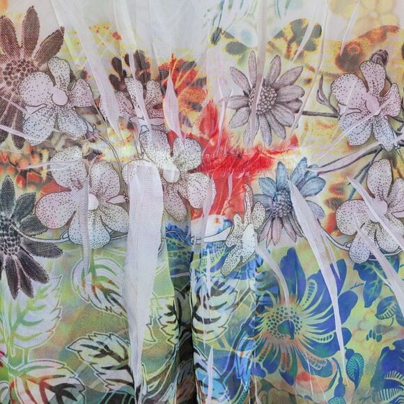 Sheer Baby Doll Top M White Multicolor Floral Puff Sleeve Ruched Fairy Core - Picture 9 of 9